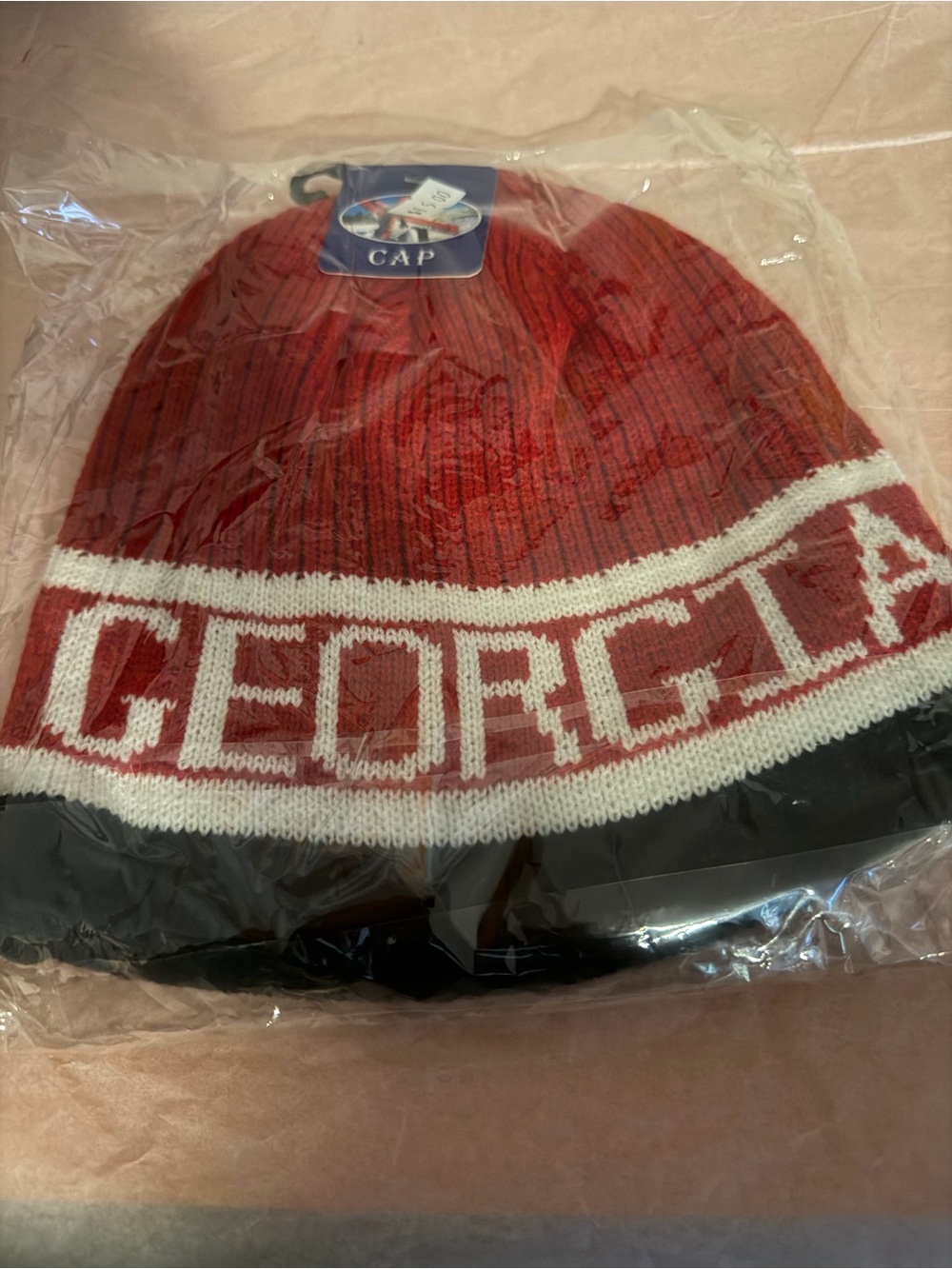 GEORGIA Red Knit Beanie Hat - Unbranded